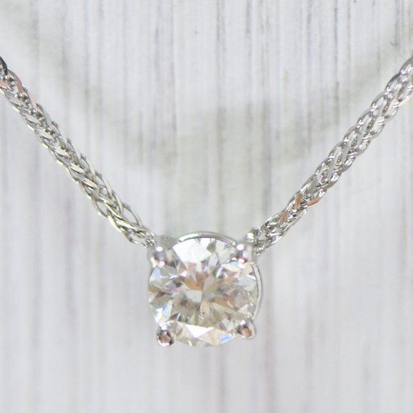 Real Diamond Solitaire Pendant Necklace 14K White Gold 0.40 TCW Round Shape F/VS